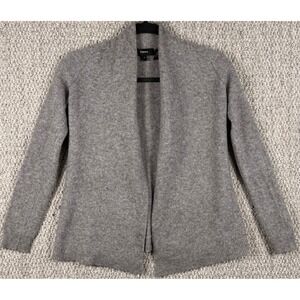 Theory Open Front Cardigan Sweater S Gray Wool Cashmere Blend Distressed Minimal